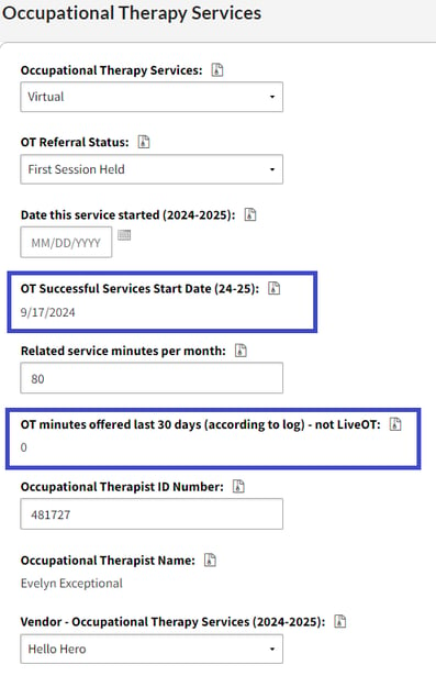 OT fields autopopulated